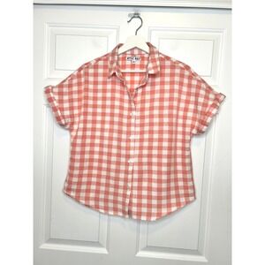 Attic Salt Gingham Button Down Medium Cotton Linen Cuffed
